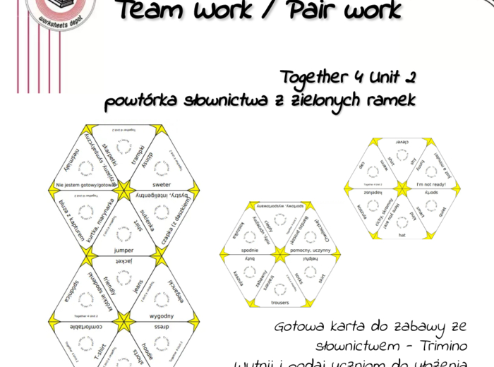 Together 4 Unit 2 - Trimino - utrwalenie słownictwa z zielonych ramek