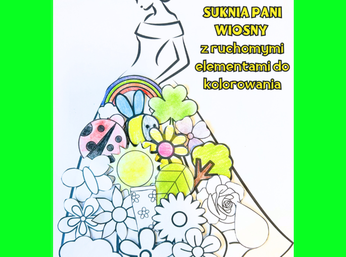SUKNIA PANI WIOSNY z ruchomymi elementami do kolorowania