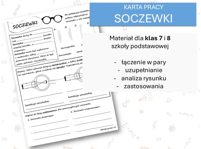 Fizyka 7 i 8. Karta pracy. SOCZEWKI. Optyka.