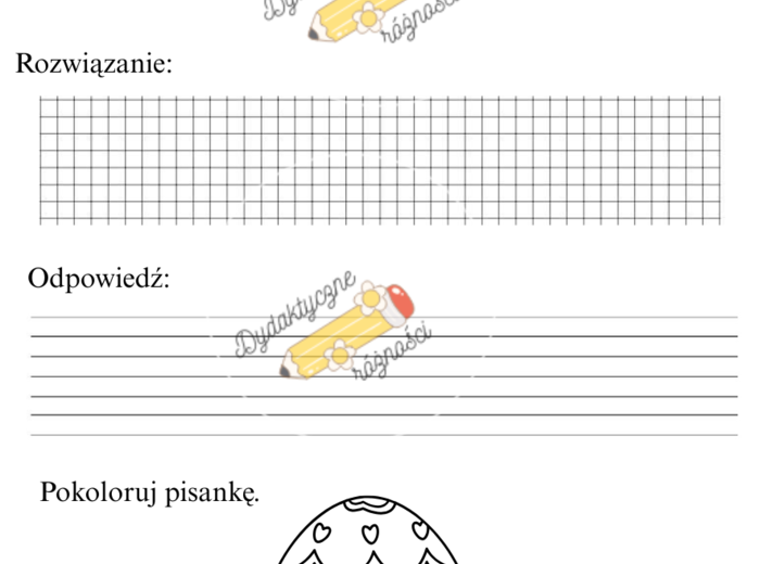 Klasa 1. Wielkanocne dodawanie do 20. Zadania z treścią.