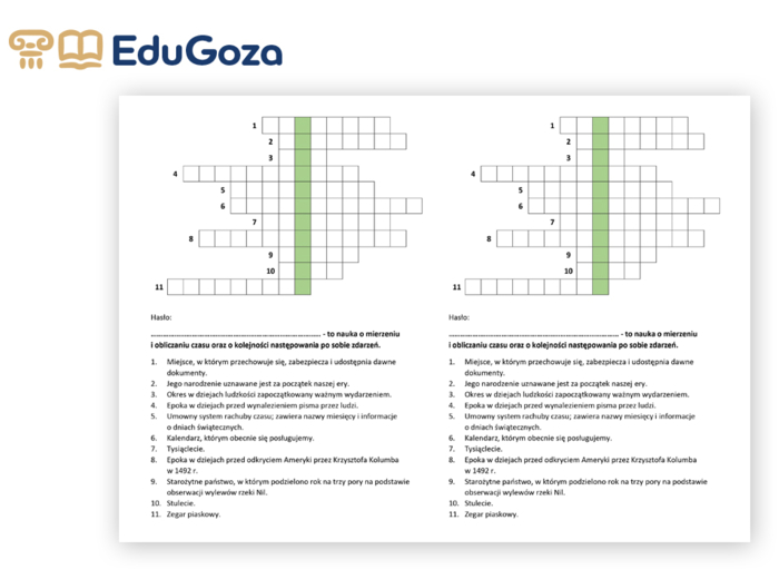 CHRONOLOGIA – krzyżówka dla kl. 4