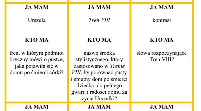 Treny i Fraszki Kochanowskiego - ,,Ja mam, kto ma?"