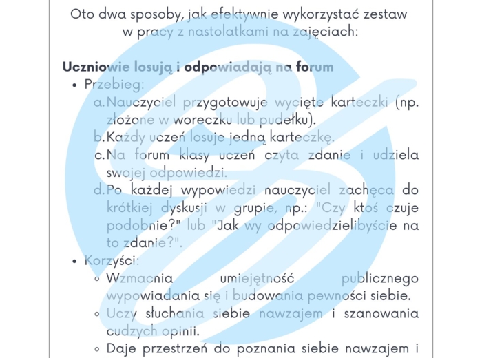 TUS Karty Niedokończonych Zdań Szkoła Ponadpodstawowa Kreatywny materiał edukacyjny do pracy nad umiejętnościami społecznymi