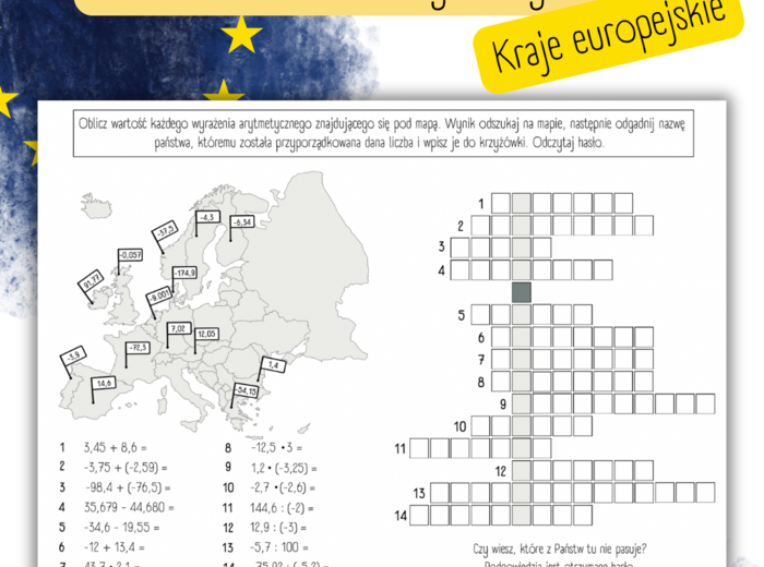 Działania na liczbach WYMIERNYCH - mapa Europy
