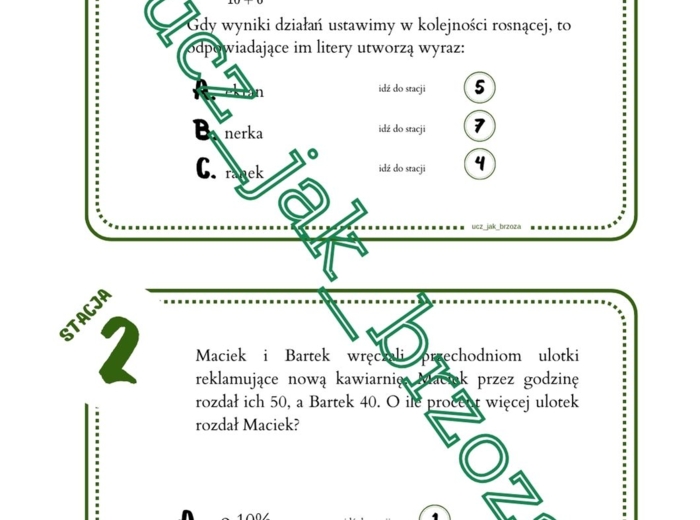Powtórzenie wiadomości po klasie 7, klasa 8, stacje zadaniowe