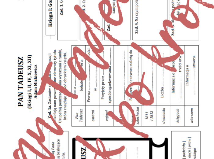 PAN TADEUSZ (fragmenty): Krok po kroku – karta pracy do lektury