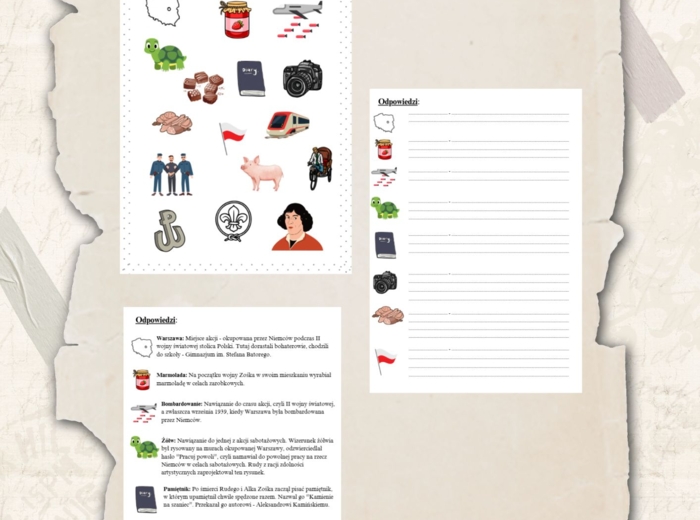 Ikony (obrazki, symbole) + odpowiedzi "Kamienie na szaniec" Aleksander Kamiński, język polski, egzamin ósmoklasisty, lektura obowiązkowa klasa 7-8