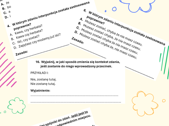 Interpunkcyjne potyczki. Zestaw zadań.