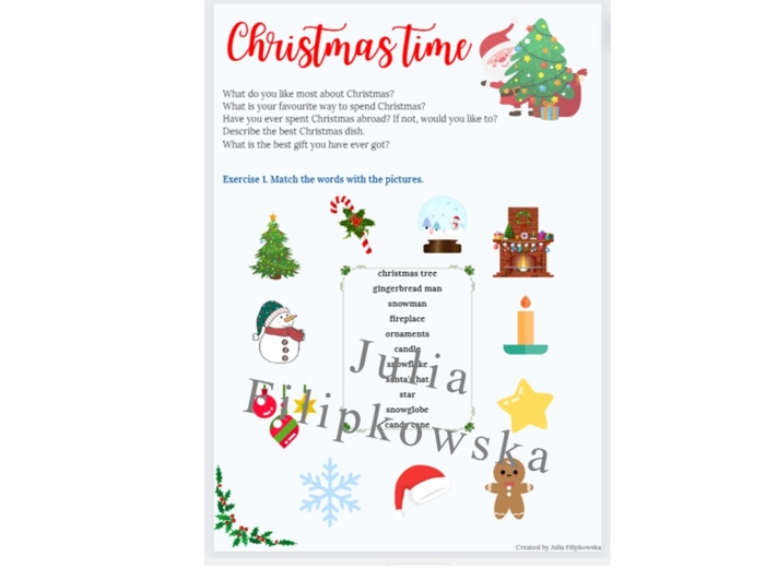 Christmas / Świąteczny bożonarodzeniowy zestaw zadań / karta pracy / gotowa lekcja / Święta / Boże Narodzenie / Zadania / Mówienie / Słownictwo / Klasy 4-6 / Klasa 4 / Klasa 5 / Klasa 6 / Klasa 7 / SP 4-6 / SP
