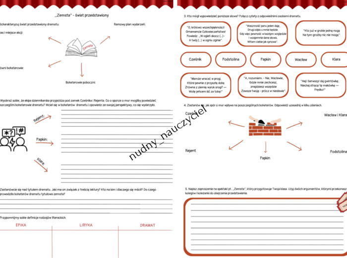 Zemsta - zeszyt lekturowy