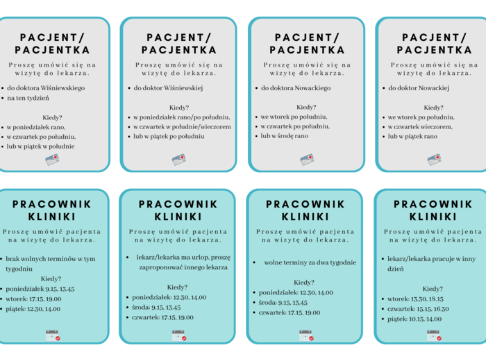 Umawianie się do lekarza - sytuacja komunikacyjna (język polski dla obcokrajowców) + link do ćwiczenia online w opisie