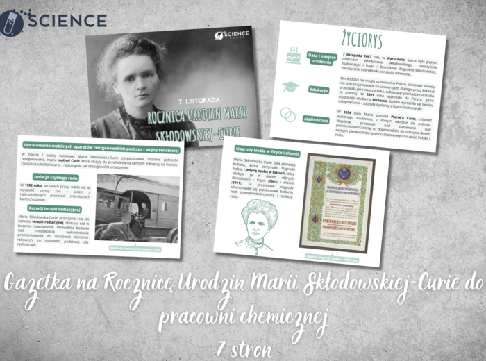 Gazetka na Rocznicę Urodzin Marii Skłodowskiej-Curie do pracowni chemicznej
