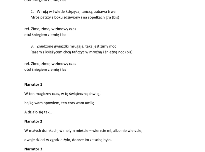 Królowa Śniegu - Scenariusz przedstawienia przedszkole 5-6 lat