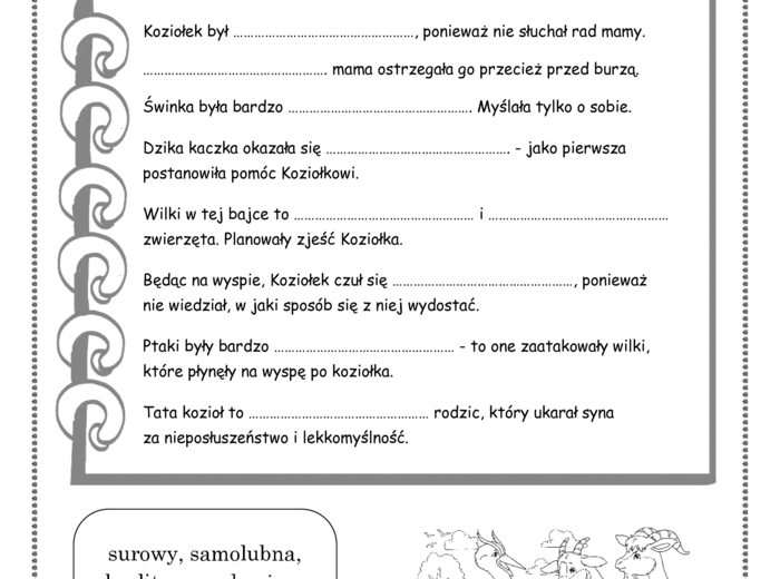 Nie płacz koziołku - karty pracy do lektury (PDF)