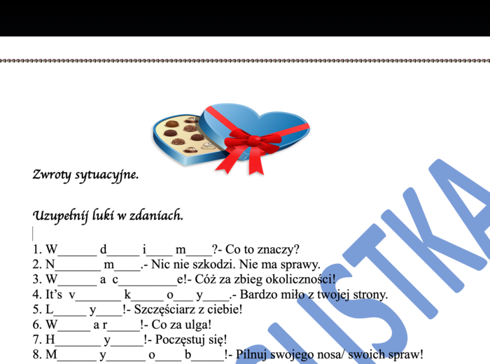 Zwroty sytuacyjne z lukami+ KLUCZ- egzamin ósmoklasisty