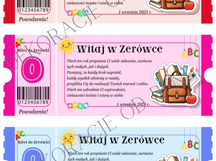 Powitalne Bilety do Zerówki