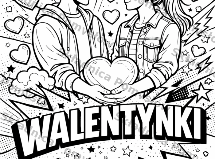 WALENTYNKI - plakat - kolorowanka XL + miniatura A4 (pop-art) - dekoracja - gazetka