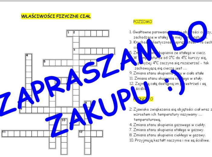 Krzyżówka - właściwości fizyczne ciał