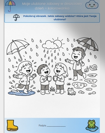 Karta Pracy: "Moje ulubione zabawy w deszczowy dzień"