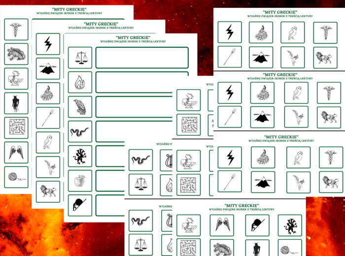 MITY GRECKIE – ikonki – wklejki – karta pracy – lektury 4-6 - mitologia