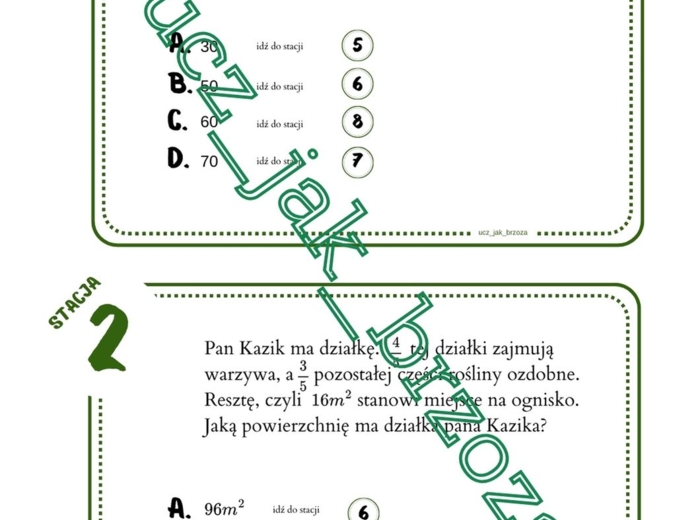 Rozwiązywanie zadań tekstowych za pomocą równań, stacje zadaniowe, klasa 8