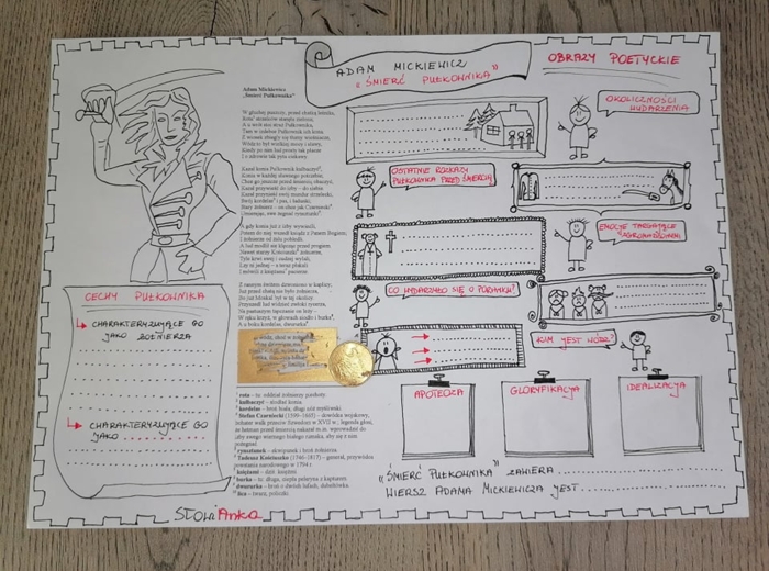 Rysunkowa karta pracy do wiersza „Śmierć Pułkownika" Adama Mickiewicza + prezentacja w genially GRATIS