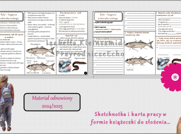 Minizestaw do tematu „Ryby - zwierzęta środowiska wodnego” – sketchnotka + karta pracy w pdf + gratisowy link do prezentacji multimedialnej niekomercyjnej wykonanej w genial.ly do indywidualnego pobrania i użycia do celów niekomercyjnych. Biologia 6, Dzi