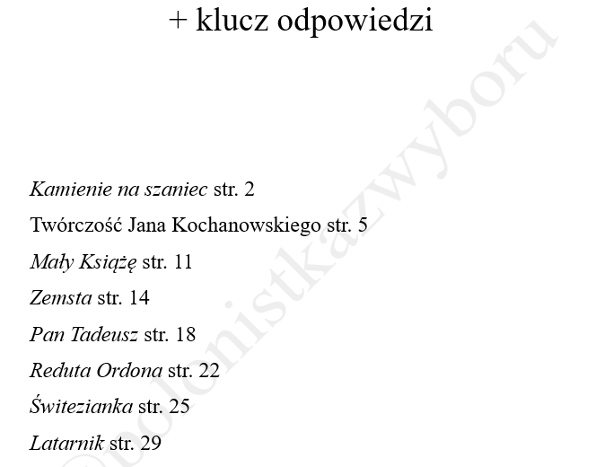 Pakiet 11 sprawdzianów do lektur z klas 7-8 + klucz odpowiedzi