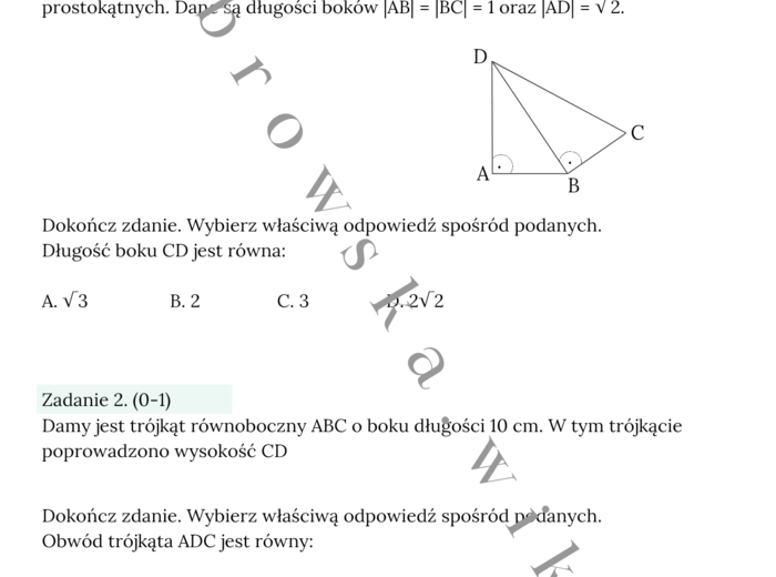Twierdzenie Pitagorasa i trójkąt równoboczny - egzamin ósmoklasisty
