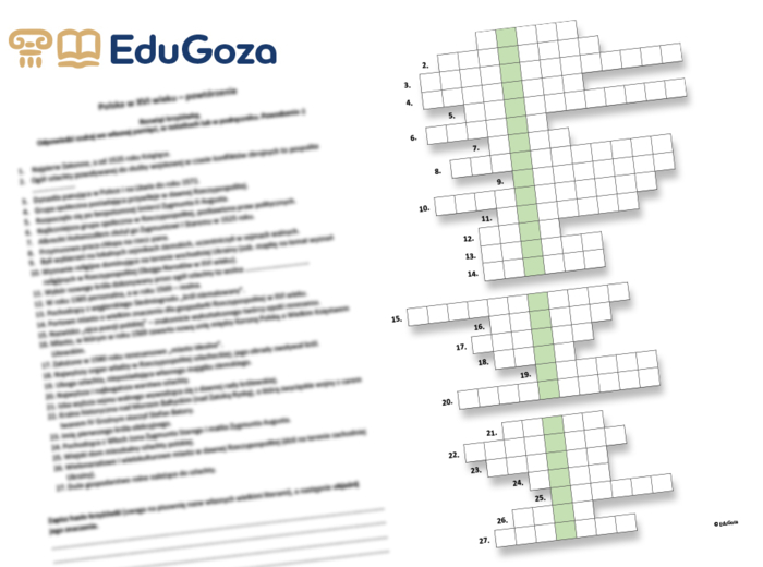 Polska w XVI wieku - powtórzenie (krzyżówka dla klasy 6)