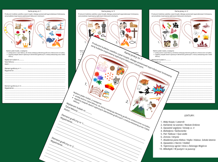 LEKTURY kl. 4-8 – ikonki – powtórzenie – powtórka – egzamin – karta pracy – karty pracy – 10 szt. – zestaw - wersja 2