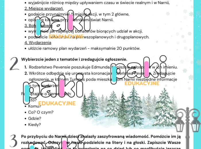 "Opowieści z Narnii. Lew, czarownica i stara szafa" - wyzwania, zadania dla grup, praca samodzielna
