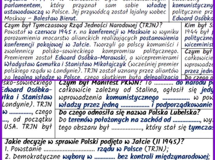 Sytuacja polityczna Polski w końcu II wojny światowej – notatki i karta pracy