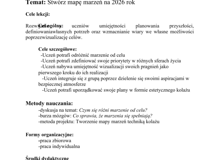 ✨️Liceum –godzina wychowawcza – Stwórz mapę marzeń na 2026 rok