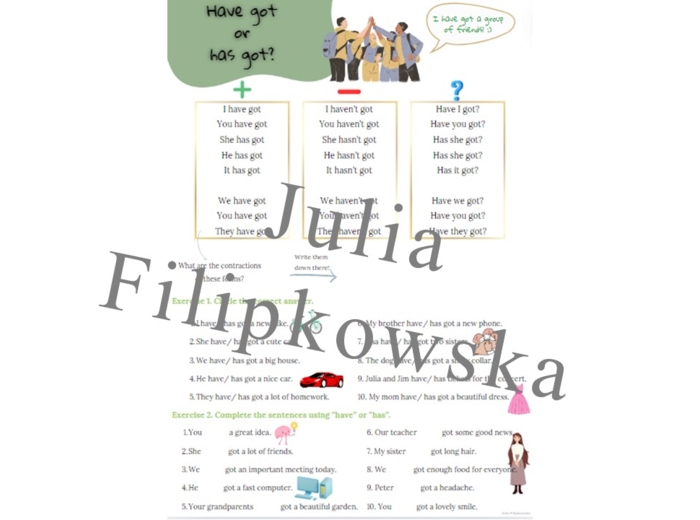 Have got/ Has got/ Worksheet/ Zestaw zadań/ Teoria i Praktyka/ Teoria/ Theory/ Zadania/ Pakiet/ Karta pracy/ Gramatyka/ Grammar/ English Grammar/ SP 5/ SP 4-6/ SP 7-8/ SP 8/ Klasy 7-8/ Klasa 8/ Gotowa lekcja