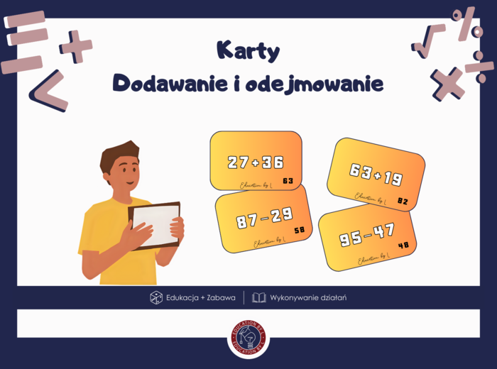 Dodawanie i odejmowanie liczb dwucyfrowych | 50 kart