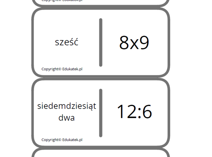 Domino – utrwalanie tabliczki mnożenia i dzielenia