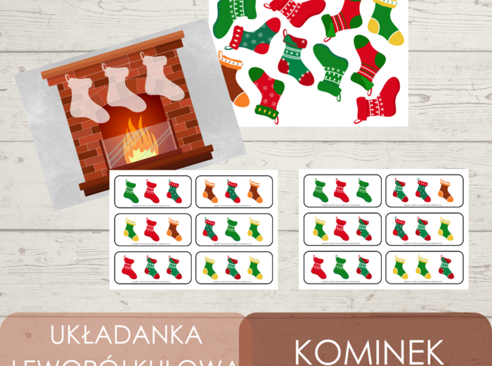 Układanka lewopółkulowa - kominek świąteczny