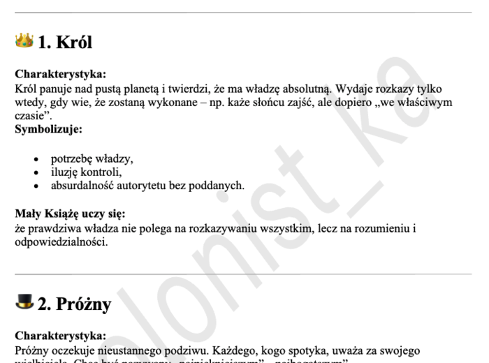 "Mały Książę" - notatka dla ucznia