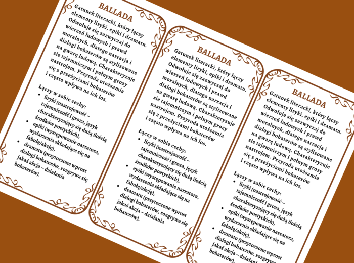 BALLADA – cechy – wklejka - wersja 2 – wklejki - powtórzenie - egzamin - GATUNKI SYNKRETYCZNE