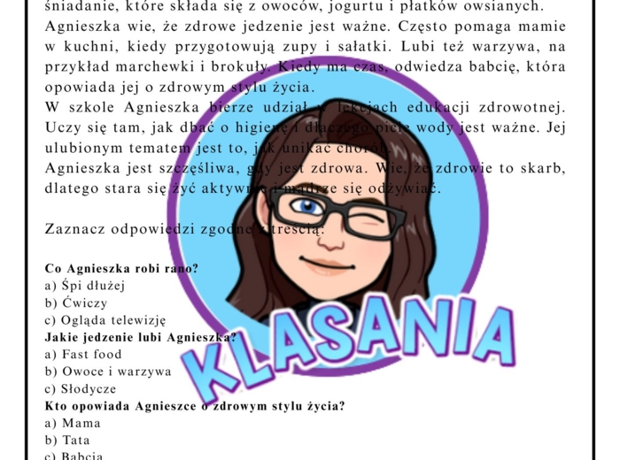 Czytanie ze zrozumieniem - Zdrowie + gramatyka (test)