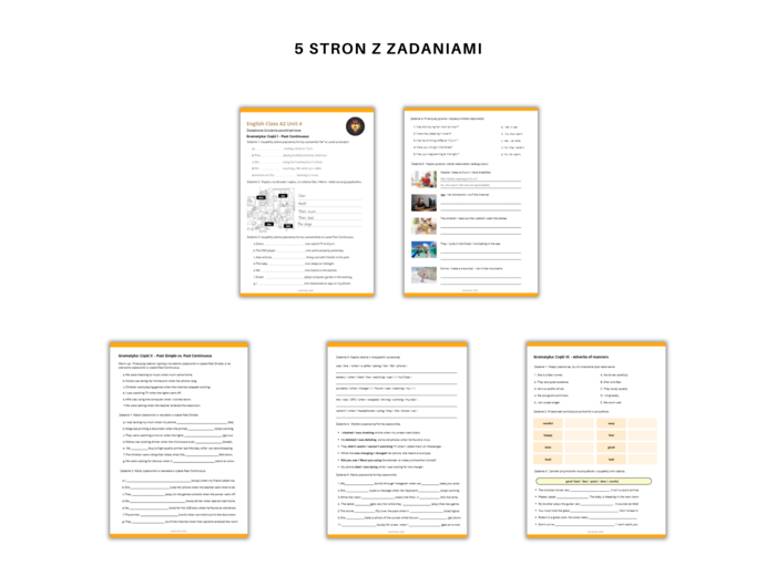 Gramatyka dla klasy 6: Czasy Przeszłe Past Simple vs. Past Continuous dodatkowo Adverbs of Manner Przysłówki Sposobu Na podstawie English Class A2 Unit 4