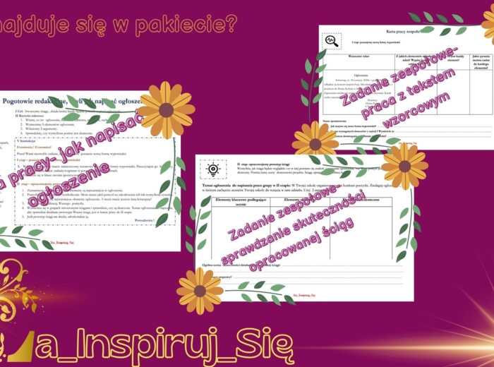 Ogłoszenie w kl. IV-VIII- karty pracy, scenariusz lekcji