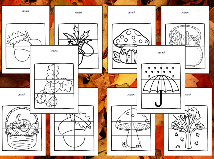 JESIEŃ – biblioteka – świetlica – przedszkole – UKŁADANKA – układanki – puzzle – kolorowanka – 10 szt.