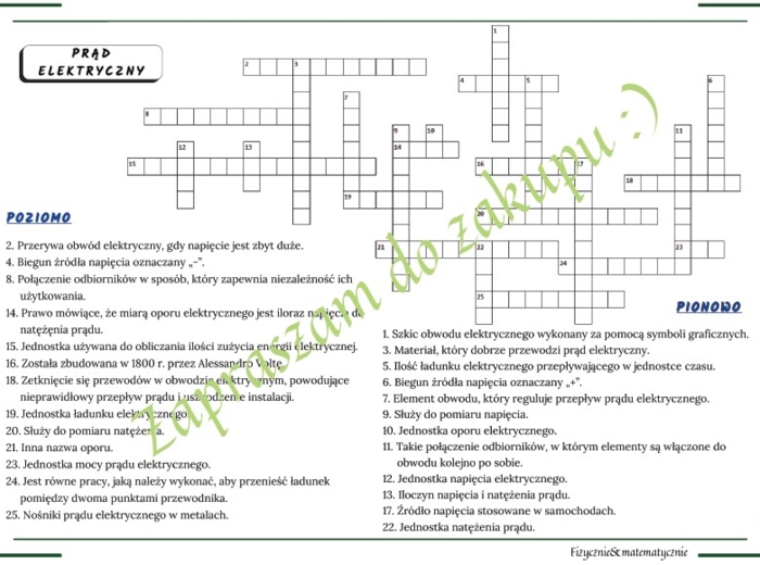 Krzyżówka - prąd elektryczny.