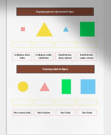 Porównywanie i opisywanie figur geometrycznych. Karta pracy. Sprawdzian.