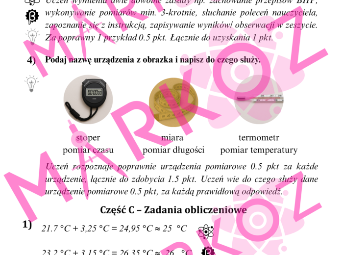 Sprawdzian - obserwacje, pomiary i wielkości fizyczne