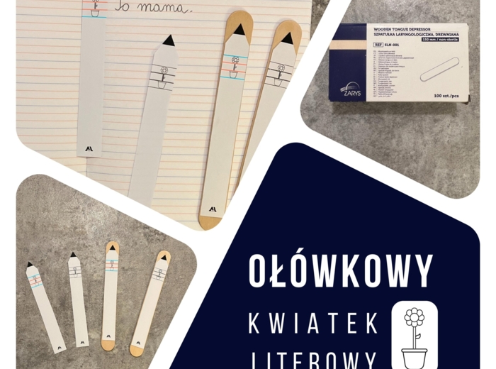 Ołówkowy kwiatek literowy – pomoc do nauki pisania liter w liniaturze zeszytu