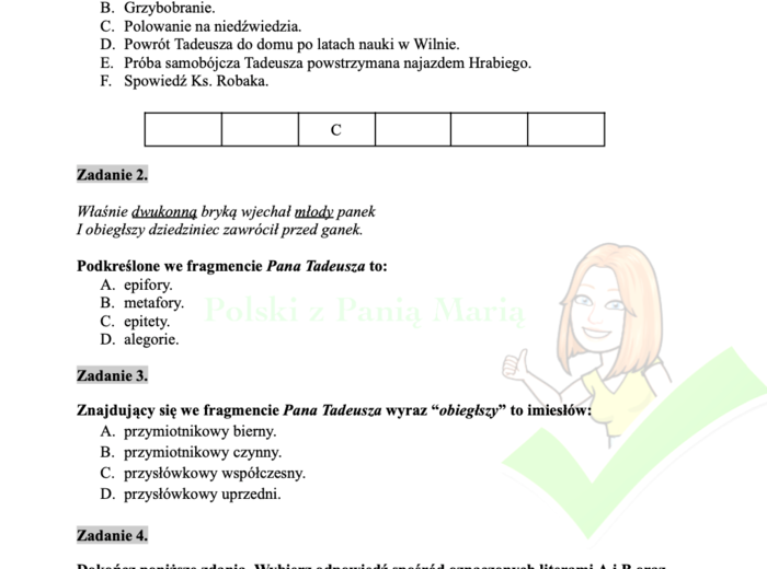 "Pan Tadeusz" - zadania egzaminacyjne