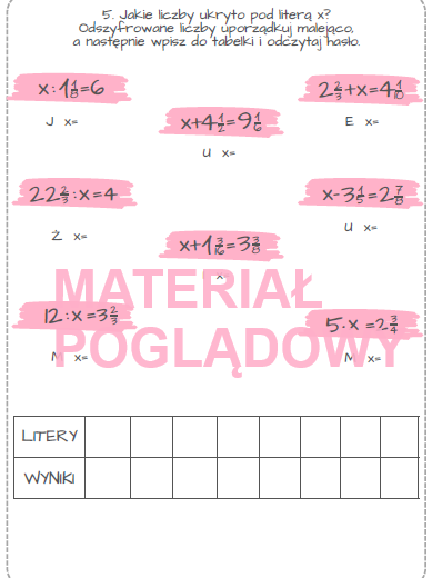 Karta pracy - ułamki zwykłe kl. 4, 5, 6